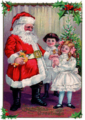 P&egrave;re No&euml;l et enfants sous le sapin